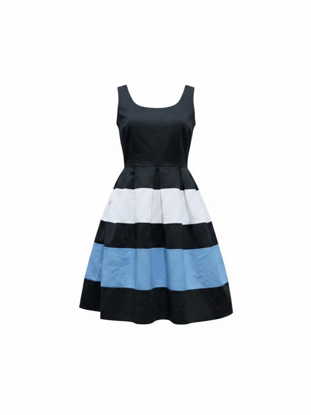 Maggy London Black White & Light Blue Striped Fit-and-Flare Sleeveless Dress 6